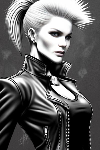 01921-3531476821-monochrome  drawing   Meghan Markle  Julie Bowen hybrid as a punk with mohawk and leather jacket and spikes by WoD1.png